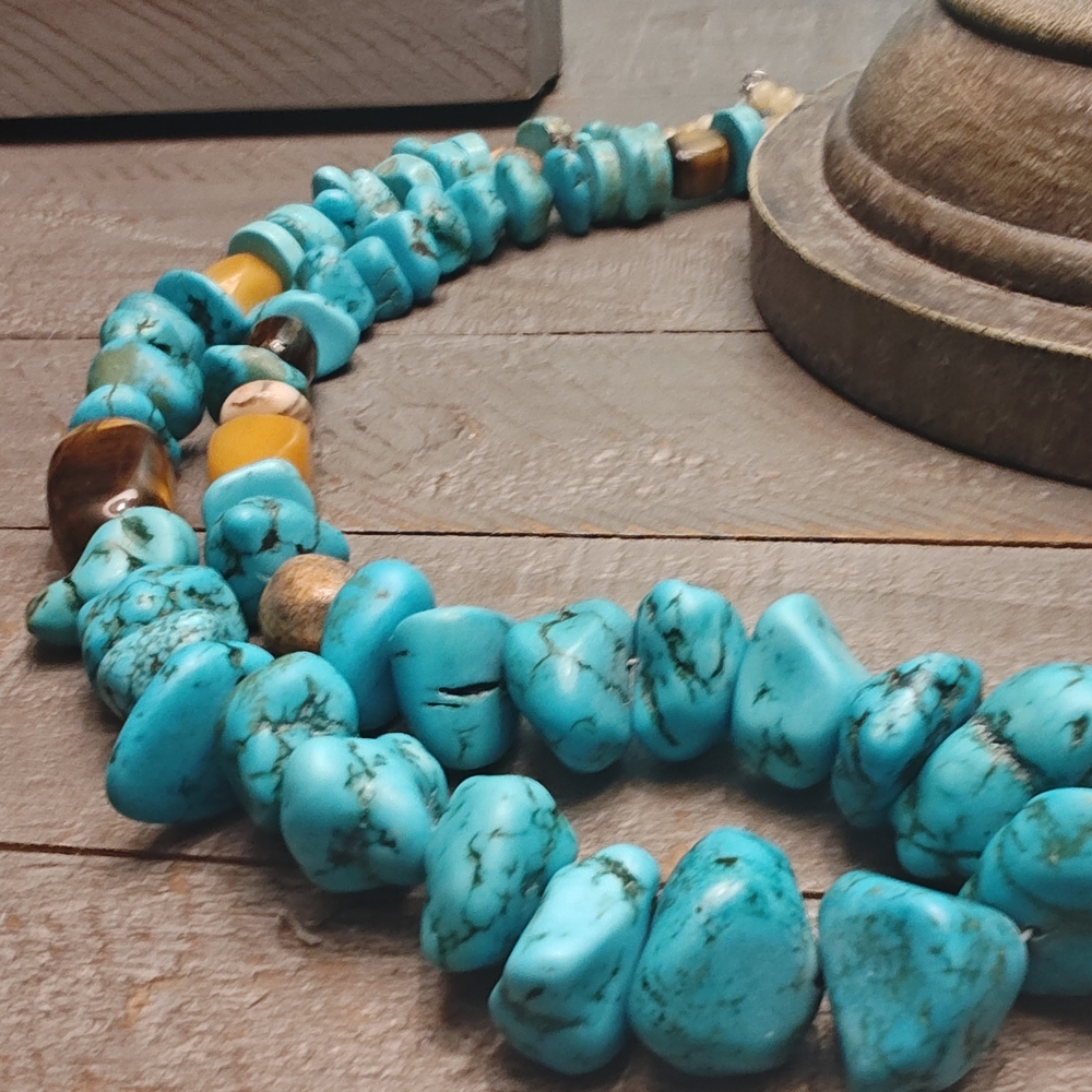 Turquoise and Brown Beaded Necklace